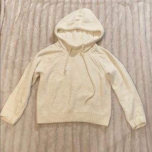 Crop top off white sweater sweatshirt cozy hooded